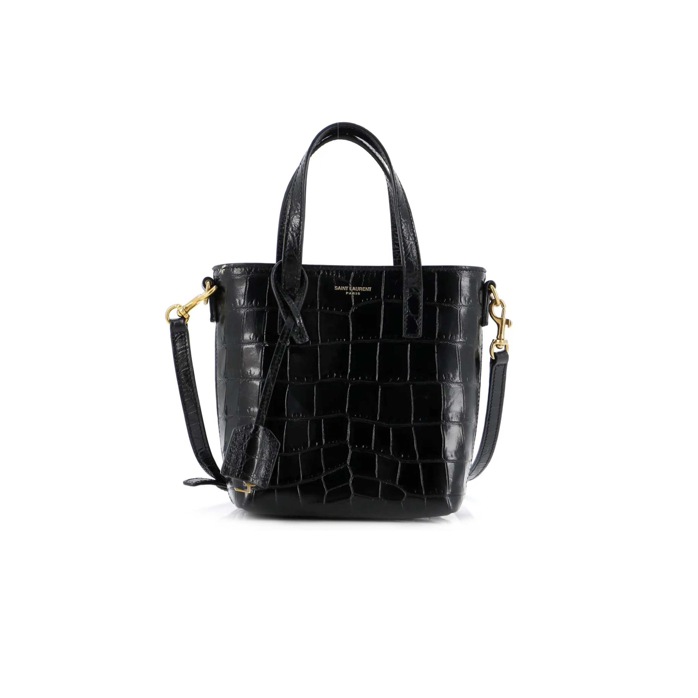 YSL BLACK MINI TOY SHOPPING CROC-EFFECT LEATHER TOTE 51307168 (18*17*8cm)